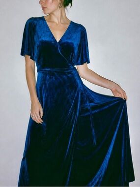 Sapphire Blue Velvet Wrap Maxi Dress